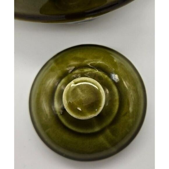 Vintage Ceramic Teapot Fruit and Floral Olive Green with Lid Japan - Picture 3 of 14